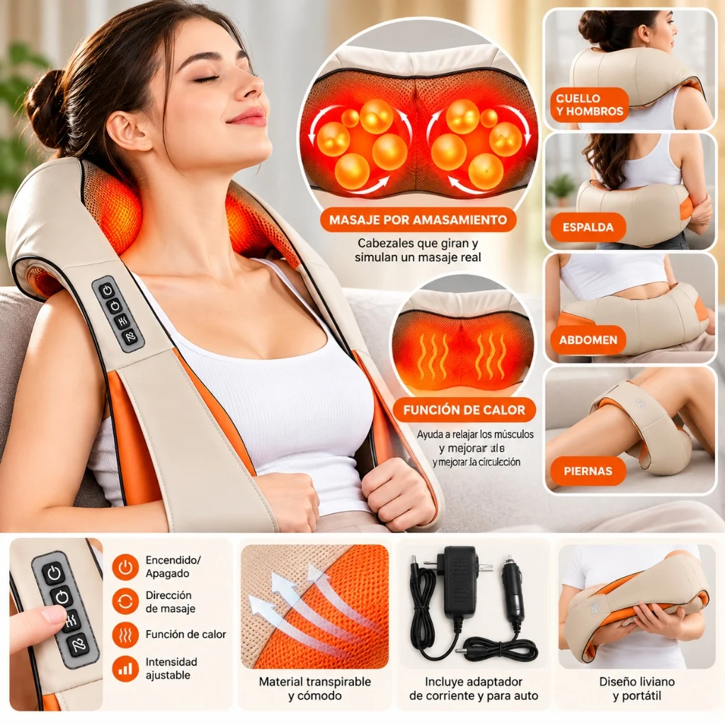 Masajeador Cervical y Espalda Shiatsu con Calor en uso